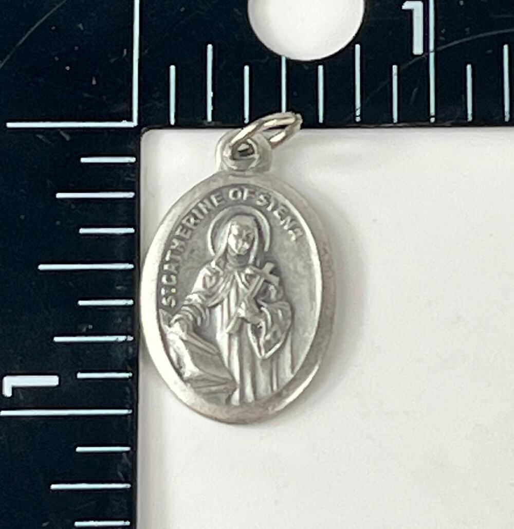 Patron Saint Catherine Siena Italian Medal Pendant Charm Catholic Religious Vtg